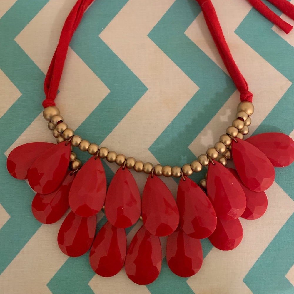 Red Statement Necklace with Tie